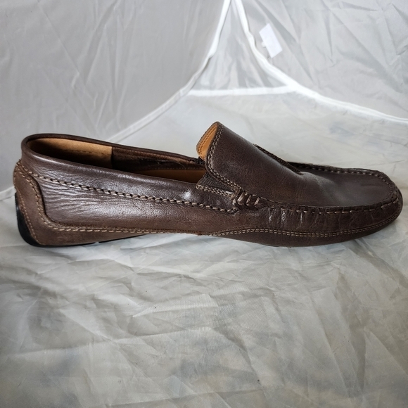 CLARKS ASHMONT RACE Brown Leather Slip-On Driving Loafers Men's 10 Classic EUC - Picture 5 of 13